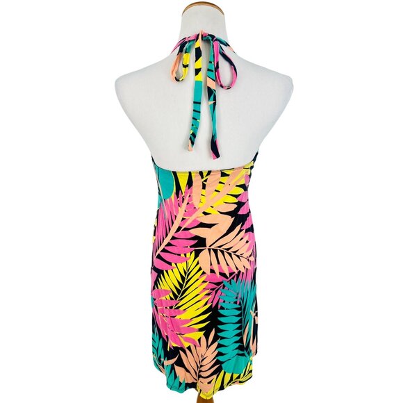 Vintage Y2K Victoria's Secret Sexy Multicolored Tropical Print Halter Mini Dress - Picture 7 of 13